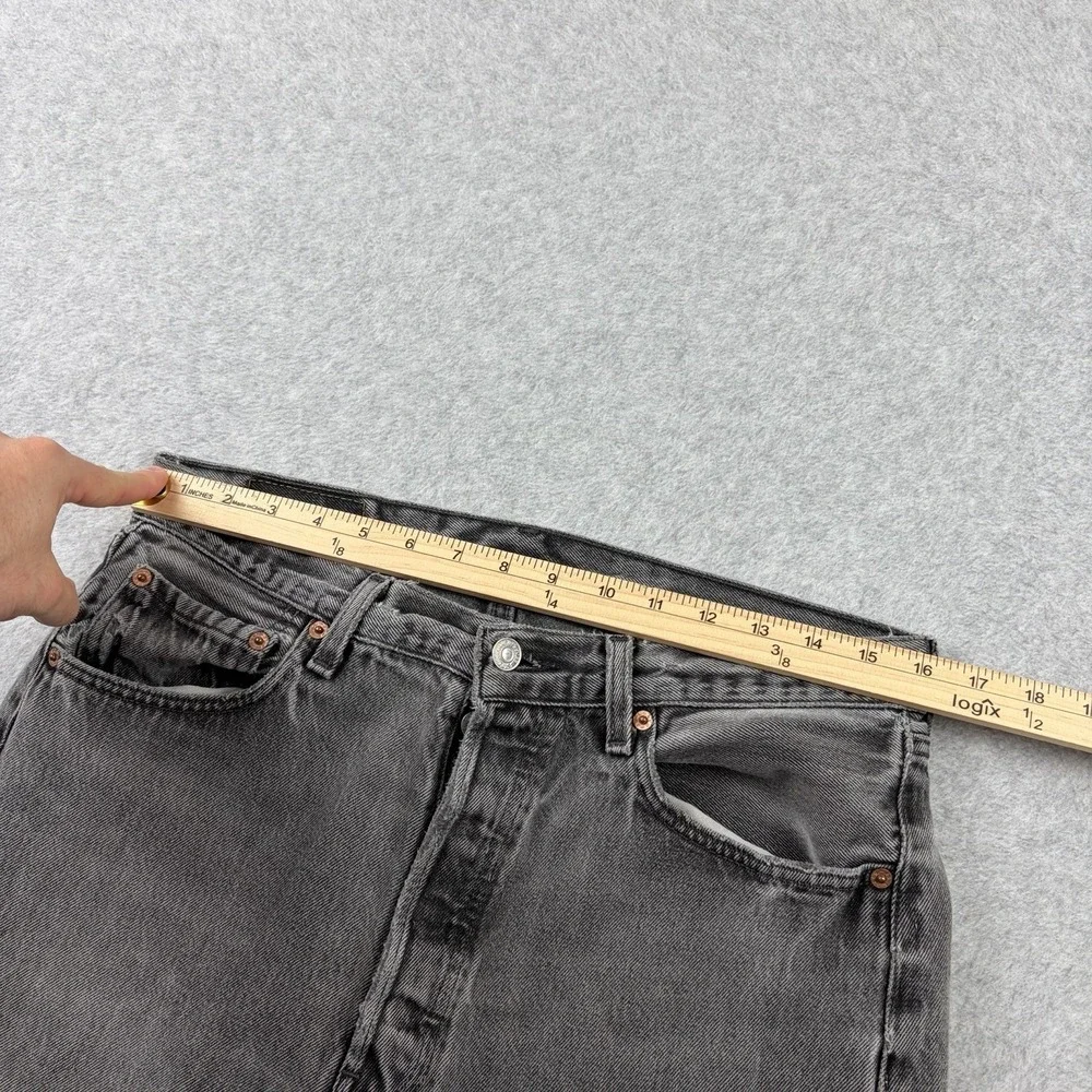 Vintage Levis Jeans Mens 33x32 Black 501 Straight Leg Faded 90s USA Made Raw Hem